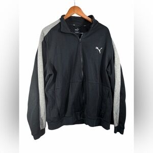 Puma Men’s XL Black Full Zip Track Jacket Gray Sleeve Stripes